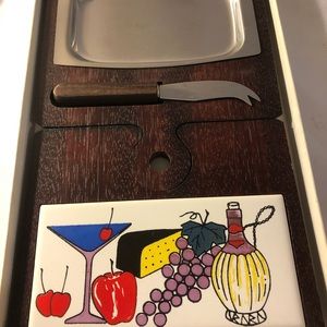 Retro cheese platter charcuterie wood with stainless steel 1960/1970